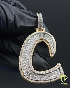 Hip Hop Iced Out C Letter <b>Pendant</b> Moissanite Diamond Gold Chain Bling <b>Initial</b> Necklace Statement Jewelry Gift - Product Image 1