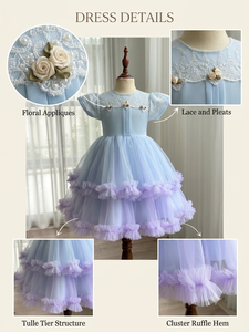Robe de princesse à manches bouffantes pour filles, très vendue, avec dentelle et tulle, coupe trapèze, robe de fête Koko San - Product Image 3