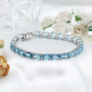 Natural Blue Topaz Stone <b>Bracelet</b> 925 Sterling Silver <b>Gemstone</b> <b>Bracelet</b> Handmade December Birthstone Jewelry Gift for Women - Product Image 1