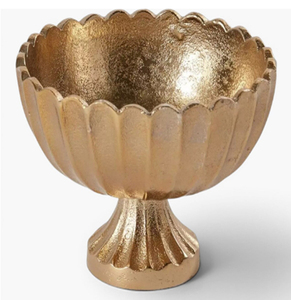 <b>Gold</b> Metal Compote Pedestal Bowl Flower <b>Vases</b> in Vintage Floral Pattern Brass Compote Bowls - Product Image 4