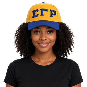Casquette de baseball brodée or et bleu roi, motif lettres grecques, visière incurvée, ajustable, bicolore, style décontracté, pour femme - Product Image 1