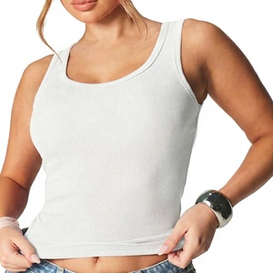 <b>Women's</b> <b>White</b> Ribbed Knitted Scoop Neck Tank <b>Top</b> Casual Breathable Short Length Solid Color Sleeveless <b>Top</b> - Product Image 4