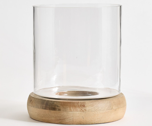 Lanterne en verre cylindrique bio faite à la main avec base en bois, ronde, résistante à la chaleur, de haute qualité, décoration d'intérieur vide - Product Image 1