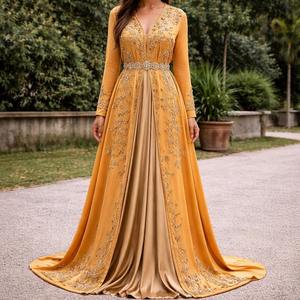 Elegante Caftán Marroquí de Georgette para Mujer, Talla Grande, Ropa Étnica Formal para Fiesta, Vestido Largo Tradicional con Cintura Natural - Product Image 1