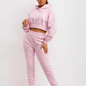 Produit phare : Ensemble streetwear pour femme, col montant, fermeture éclair, short en toile, logo personnalisé, survêtement d'hiver, sweat-shirt et pantalon, ensemble deux pièces - Product Image 1