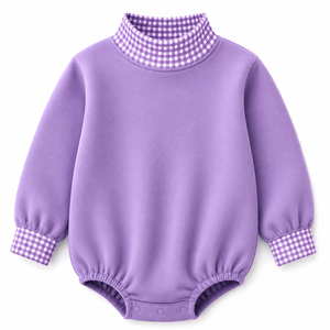 Mameluco Clásico de Estilo Gingham con Cuello Alto y Color Sólido para Bebés Niñas, Ligero, 100% Algodón para Bebés - Product Image 1