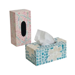 Caja de pañuelos rectangular de alta gama con incrustaciones de nácar y madera hecha a mano para decoración del hogar - Product Image 3