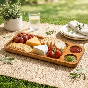 Wooden Serving Tray with <b>Snack</b> <b>Bowl</b> Compartment Handmade Food Serving Platter Organizer for <b>Snacks</b> Dry Fruits Appetizers - Product Image 5