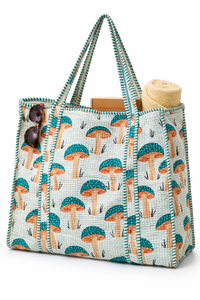 Sac fourre-tout en coton matelassé style bohème Jaipuri imprimé à la main avec fermeture éclair 18 pouces pour toutes les saisons HappyKraft Sac pour femme - Product Image 4