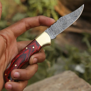 Cuchillo de Bolsillo Burraq Hecho a Mano con Acero de Damasco, Hoja de Punta Caída de 7 Pulgadas de Largo Total, Funda de Cuero para Regalos y Uso en Exteriores - Product Image 4