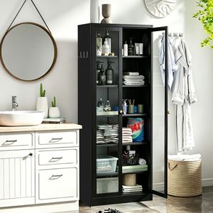 Armadio dispensa da cucina in metallo alto 183 cm con 5 ripiani regolabili, nero, autoportante, per dispensa o bagno - Product Image 6