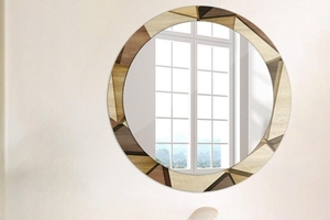REHMAN CRAFT Handmade <b>Round</b> Brown Geometric Bone Inlay Wood <b>Bathroom</b> <b>Mirror</b> - Product Image 3