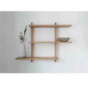 Set 3 Wood <b>Floating</b> Wall <b>Shelves</b> Adjustable Staggered Mounted Storage Display Ledge Rack Metal <b>Brackets</b> Modern Living Holder - Product Image 2