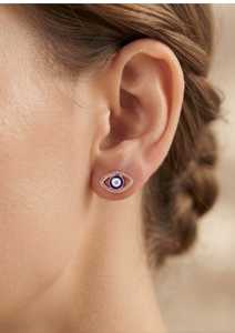 Pendientes de Diamantes con Ojo Turco en Tono Oro Rosa Natural, Esmalte Azul, Forma Ovalada, Chapados en Rodio, para Mujer, Regalo - Product Image 2
