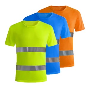 Camiseta de seguridad reflectante para hombre, camisa de trabajo de manga corta de alta visibilidad de secado rápido, ropa de trabajo industrial con cuello redondo - Product Image 3