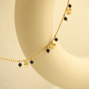 Collier pendentif bohème plaqué or avec perles noires et breloques en forme de disque pour femme, bijoux de fête - Product Image 4