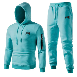 Men's Pullover <b>Hoodie</b> Jogger Tracksuit Set with Sleeve Zip Pocket Custom Logo Casual Sportswear Two Piece Outfit OEM Wholesale - Product Image 1