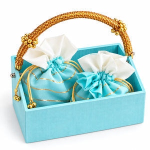 Cesta de Regalo Ghughru Pastel con 2 Bolsas Potli, Regalo Elegante para Bodas, Diwali y Otras Ocasiones Festivas - Product Image 1