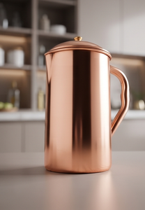 Pure Copper Water <b>Jug</b> Pitcher with Lid and Brass Handle Traditional Ayurvedic Drinking Vessel Metal Barware - Product Image 3