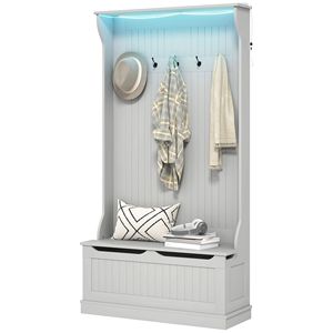 Appendiabiti da ingresso 3-in-1 con luci LED, panca e contenitore per scarpe, 5 appendiabiti, colore grigio - Product Image 1