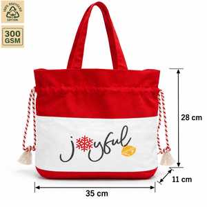 Pochette à cordon rouge de Noël 300 GSM 35x28x11 cm, sac cadeau flocon de neige en toile, impression personnalisée, vente en gros, emballage OEM en vrac SNC84 B2B - Product Image 6