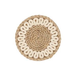 Decorative Handmade Rope and Rattan Coaster Round Artisan Woven Cotton Loop Design for Dining <b>Table</b> Drink <b>Protection</b> - Product Image 1