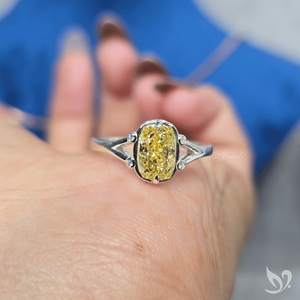 Fancy Intense Yellow Elongated <b>Cushion</b> Cur Lab Diamond IGI Certified <b>Ring</b> 1.53 Ct Bezel Engagement <b>Ring</b> in 10K Gold - Product Image 5