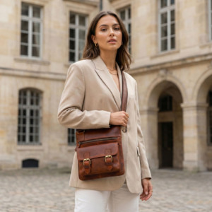 Full Grain <b>Leather</b> Messenger Bag – Men's Women's Crossbody <b>Purse</b>, Travel Shoulder Bag - Product Image 3
