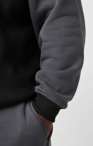 Ensemble de survêtement en molleton thermique personnalisé pour homme, avec logo, grande taille, coton et polyester, pull tendance noir et gris, ensemble en molleton technique pour homme - Product Image 2