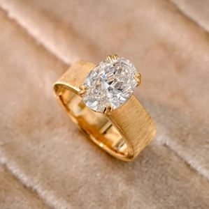 Oval Vintage Style Brushed Gold Wide Band Moissinite <b>Diamond</b> <b>Ring</b> - Product Image 4