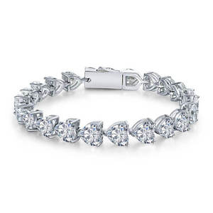 Pulsera Clásica de Plata 925 con Diamantes, Corte Brillante Redondo, Engaste de Garras, Joyería de Boda para Mujer, Diseño de Cadena - Product Image 1
