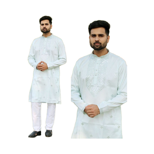 Collection de pyjamas Kurta en soie de qualité supérieure pour hommes avec broderie, style formel, séchage rapide pour les fêtes, toutes saisons - Product Image 1