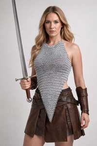Irregular Cut Chainmail Halter Top Silver Plated Stainless Steel Fashion Armor <b>Dress</b> - Product Image 2