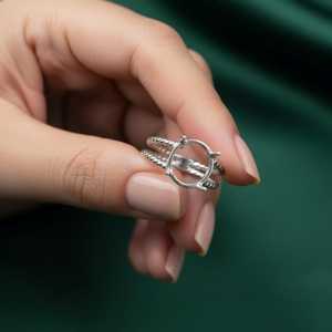 En gros, Monture de bague semi-montée ovale en argent sterling 925 plaqué or 18K, à griffes torsadées et double bande, pour bijoux DIY - Product Image 4