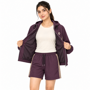 Hot Sale Unisex Hooded Tracksuit <b>Set</b> Purple Polyester Casual Full Sleeve Drawstring Solid Color Side Pockets Breathable - Product Image 2