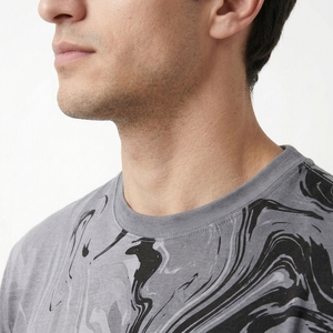 Stylish <b>Men's</b> Charcoal <b>Grey</b> Graphic Tee with Black Liquid Marble Pattern Crew Neck Casual Short Sleeve <b>Shirt</b> - Product Image 5