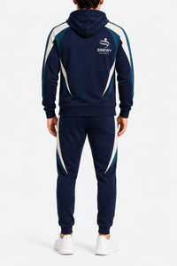 SINEWY SPORTS Men's Navy Blue Hooded Tracksuit Set Color Blocking Sporty Style Full Length With Side Pockets - Product Image 2