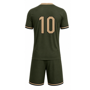 Elegant Olive Green Football Uniform with Gold Accents | Sleek Black Striped Cuff <b>Soccer</b> Kit | Classic Tricolor Athletic Jersey - Product Image 2