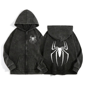 Sudadera con capucha unisex Wearpex de forro polar con cremallera completa, diseño de araña, a prueba de viento, estampado sólido, ecológica, 100% algodón, estilo Harajuku, holgada con gráfico frontal. - Product Image 5