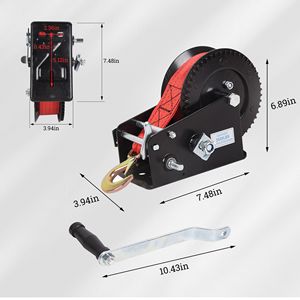 Manivela Manual para Remolque de Barco, 3500 Libras, Resistente, con Freno Automático, Correa de Poliéster Roja de 33 Pies, Trinquete Bidireccional, Portátil - Product Image 3