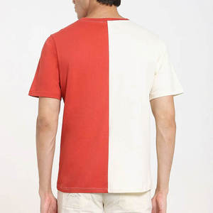 <b>Men</b> Color Contrast O-Neck T-<b>Shirt</b> <b>Short</b> <b>Sleeve</b> Regular Fit Knitted Cotton Casual Wear Solid <b>White</b> Red Contrast Trim - Product Image 4
