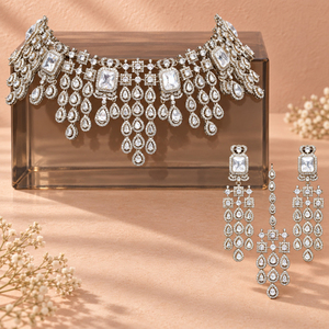 Wholesale Silver Plated CZ Bridal Necklace Earrings Maang <b>Tikka</b> Set Wedding Jewelry Factory Supply - Product Image 2
