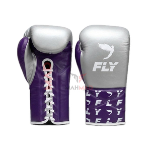 Fabrication en usine de gants de boxe sur mesure en argent et violet, 100% cuir véritable, équipement de boxe professionnel. - Product Image 1