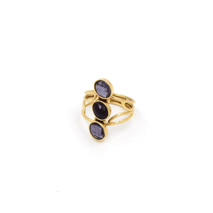 Amethyst & Black Onyx Stone <b>Ring</b> – Handmade Gold Plated <b>Statement</b> <b>Ring</b>, Oval Checker Cut Gemstone <b>Ring</b>, Bold Boho Cocktail <b>Ring</b> - Product Image 2