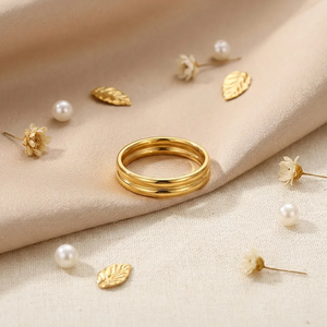 Trendy Geometric Inlay <b>Ring</b> 304 Stainless Steel with 18K Gold PVD Plated Finish Waterproof Tarnish Free Fashion Jewelry <b>Rings</b> - Product Image 3