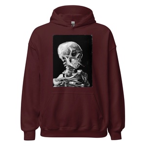 Sweat à capuche oversize en coton 100% brodé, motif squelette fumeur gothique, art horrifique Van Gogh, collection automne - Product Image 6