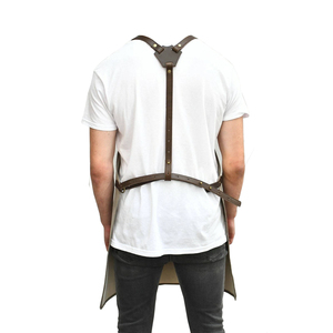 Unisex <b>Canvas</b> Work Apron With Leather Tool Pockets Adjustable Straps Abrasion Resistant Workshop Utility Apron Professional Work - Product Image 2