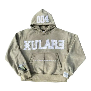 Sweat à capuche pour homme de haute qualité, personnalisé ODM, brodé effet vieilli, 100% coton, grande taille, coupe oversize, épaules tombantes, imprimé hiver - Product Image 1