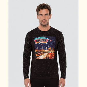 Camiseta de Punto Negra de Manga Larga con Cuello Redondo y Estampado de los San Antonio Spurs para Hombre, Corte Regular, Estilo Casual - Product Image 1