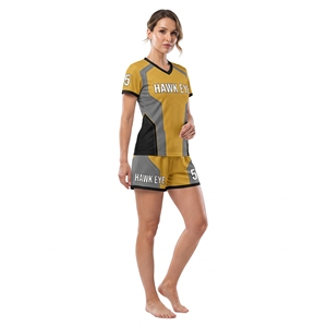 Conjunto de Uniforme de Fútbol Sublimado Personalizado, 100% Poliéster, Camiseta de Manga Corta con Cuello en V y Pantalones Cortos, Ropa Deportiva Transpirable para Mujer - Product Image 2